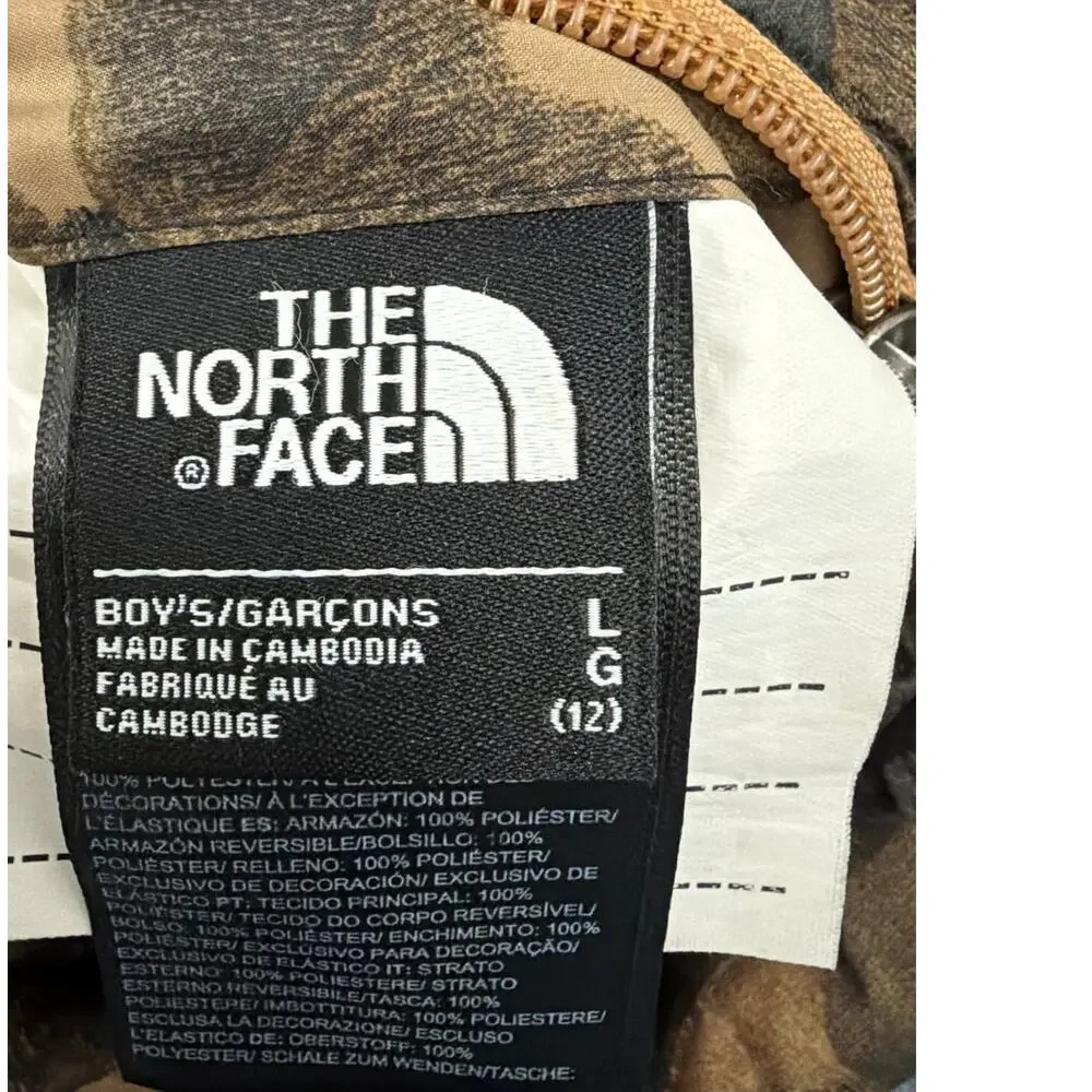 The North Face reversible youth puffer jacket Tan Camo Boys Size Large 12